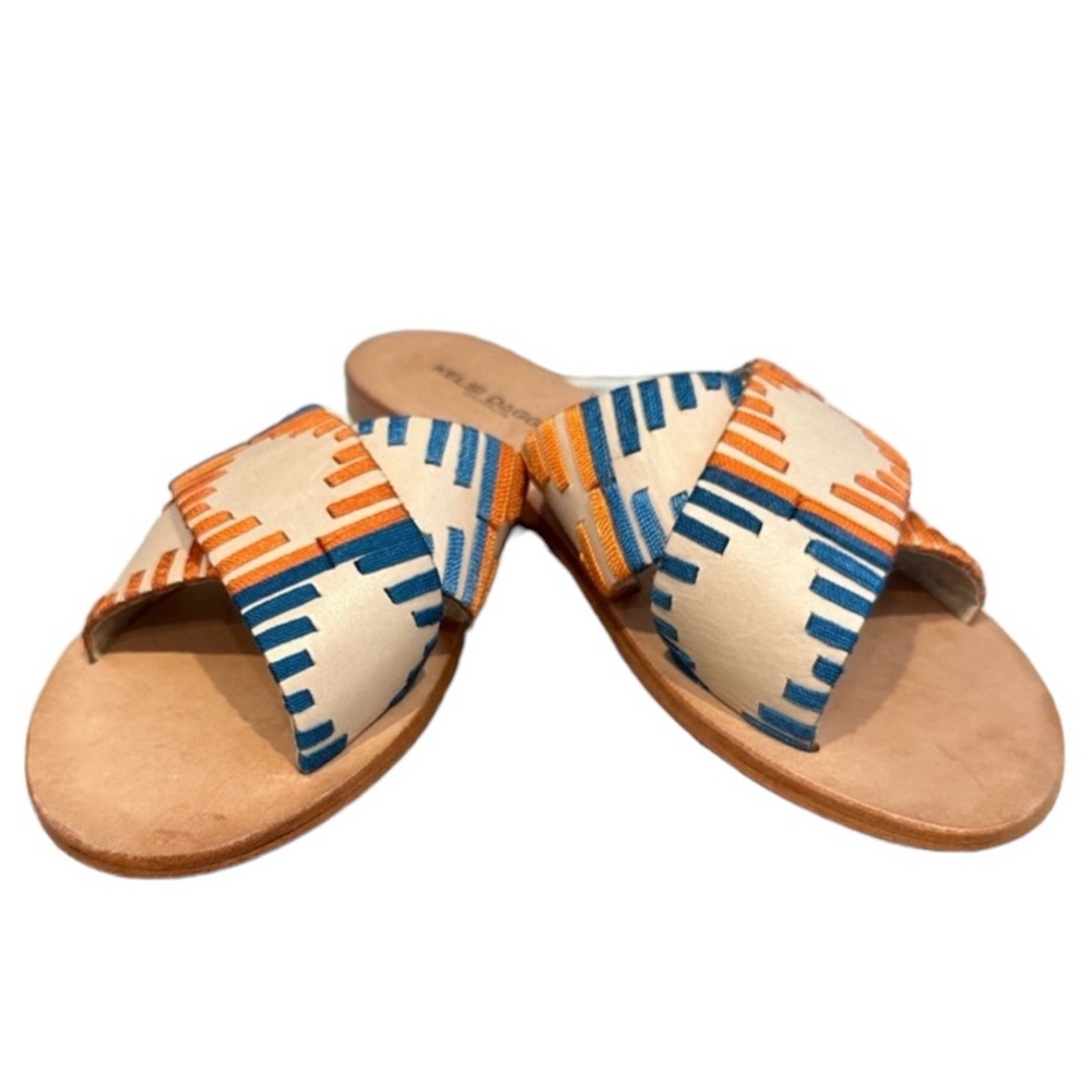 Kelsi Dagger Cream Sandals with Blue and Orange Embroidered Straps